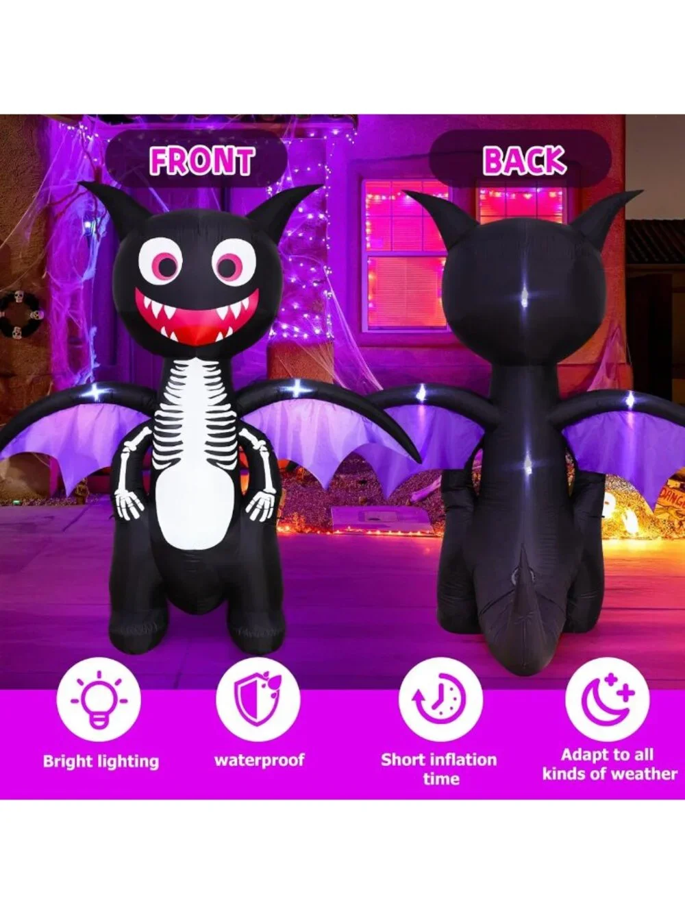Giant 6.8 FT Halloween Dragon Inflatable with LED Lights - Outdoor Yard Decor